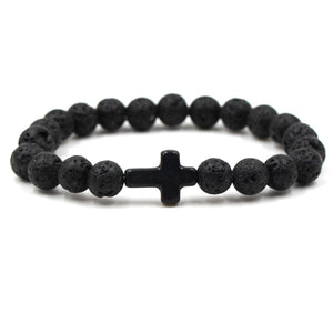 Trendy Jesus Cross Lava Stone 8mm Beads