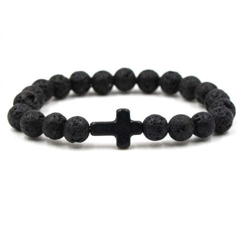 Image of Trendy Jesus Cross Lava Stone 8mm Beads