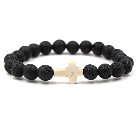 Image of Trendy Jesus Cross Lava Stone 8mm Beads