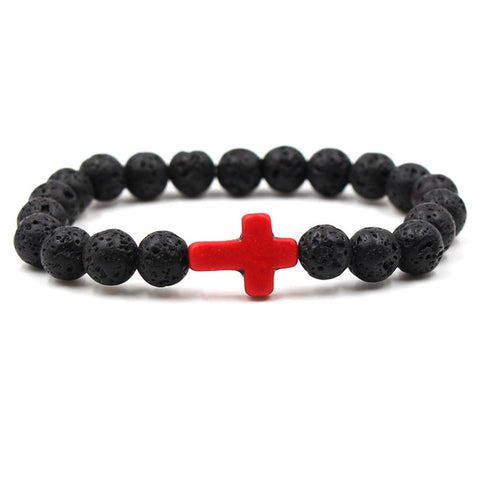 Image of Trendy Jesus Cross Lava Stone 8mm Beads