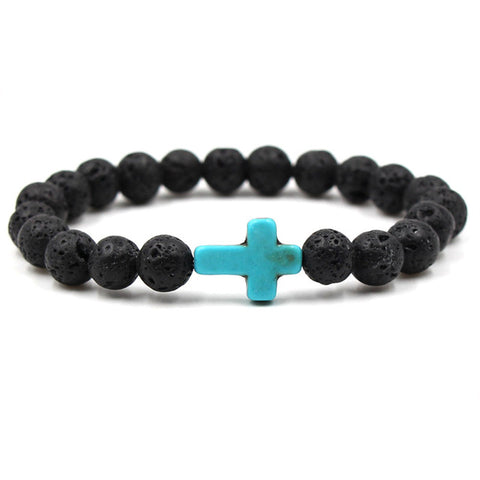 Image of Trendy Jesus Cross Lava Stone 8mm Beads