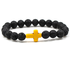 Trendy Jesus Cross Lava Stone 8mm Beads