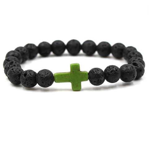 Image of Trendy Jesus Cross Lava Stone 8mm Beads